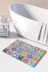 Pattern Blue Colourful Tile Bathmat