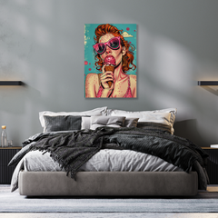 Pop Art-Style Woman Eating Ice Cream