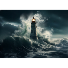 Wall Art Print - Solitary Lighthouse Against Crashing Waves