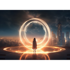 Wall Art Print - Woman Standing In Front Of Perfect Light Circle At Night