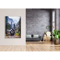 Wall Art Print - Steam train crossing a trestle bridge in the mountains