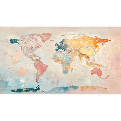 Wall Art Print - Pastel Map with Detailed Continents