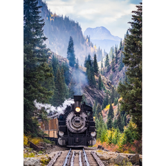 Wall Art Print - Steam train crossing a trestle bridge in the mountains