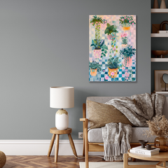 Wall Art Print - Pot Plants on Check Background