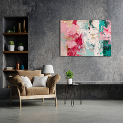 Wall Art Print - Abstract Pink and White Paint on Canvas