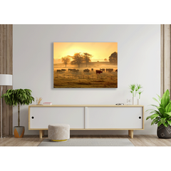 Wall Art Print - Panorama of Grazing Cows in a Meadow