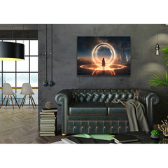 Wall Art Print - Woman Standing In Front Of Perfect Light Circle At Night