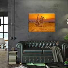 Wall Art Print - 3 Giraffes and an African Sunset