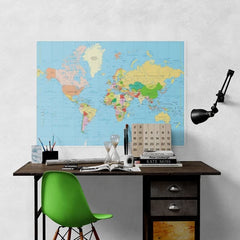 Wall Art Print- Highly Detailed Political World Map With Labeling