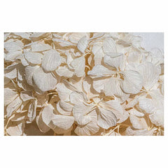 Floral cream bleached hydrangeas on blue bathmat