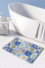 Pattern Blue and Yellow Watercolour Lisbon Tile Bathmat