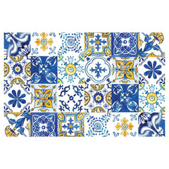 Pattern Blue and Yellow Watercolour Lisbon Tile Bathmat
