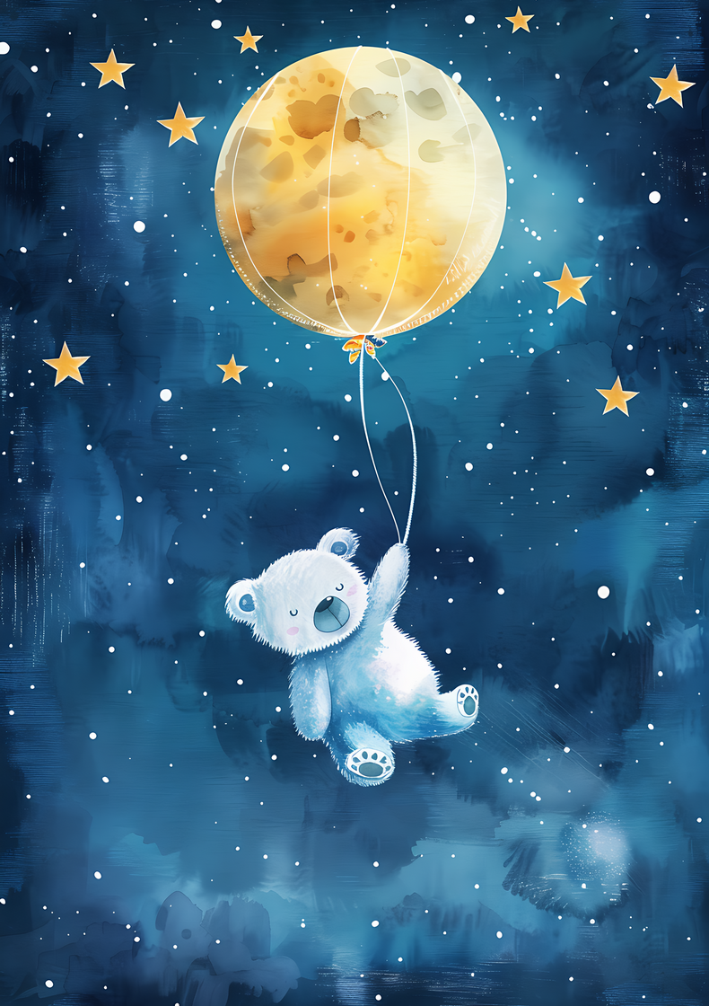 Cute Teddy Bear Floating Using The Moon