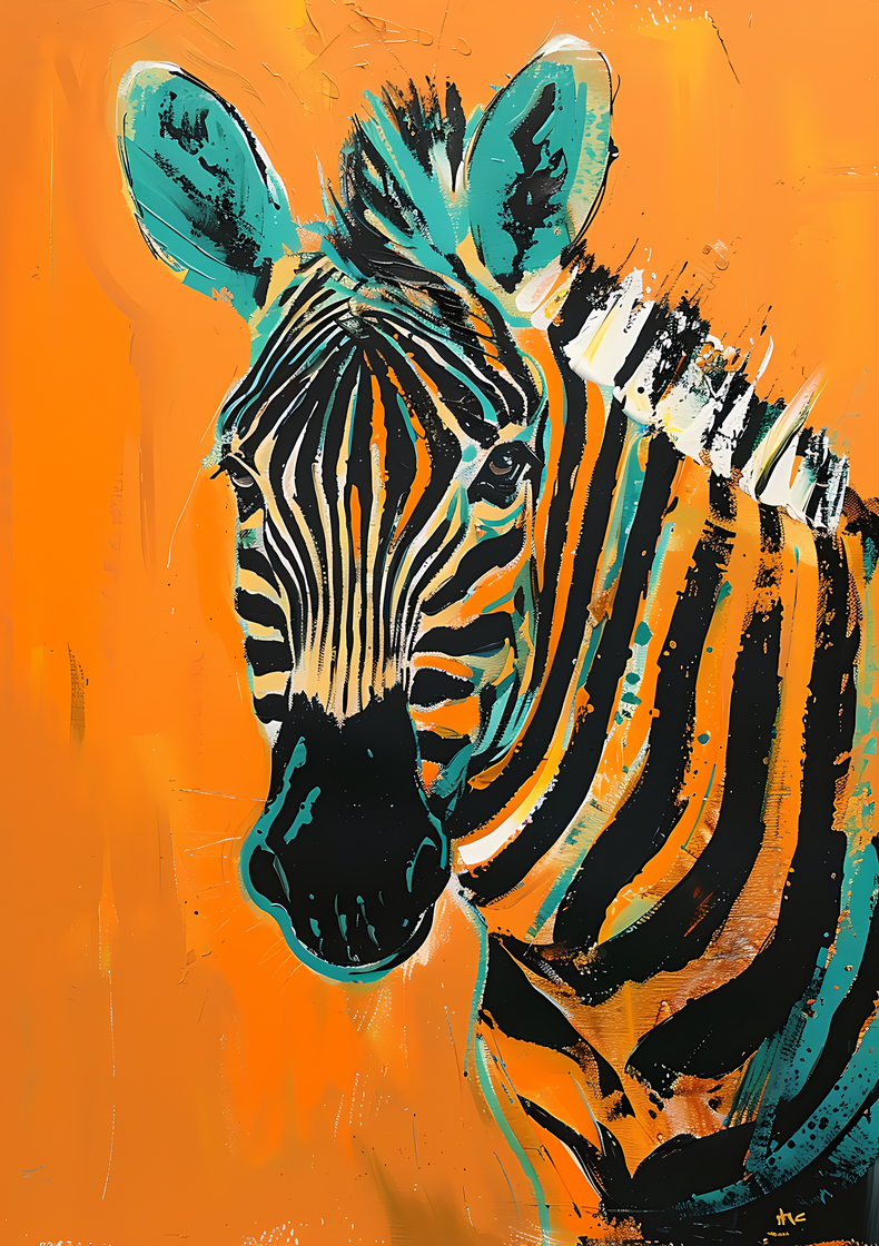 Zebra With Orange Background