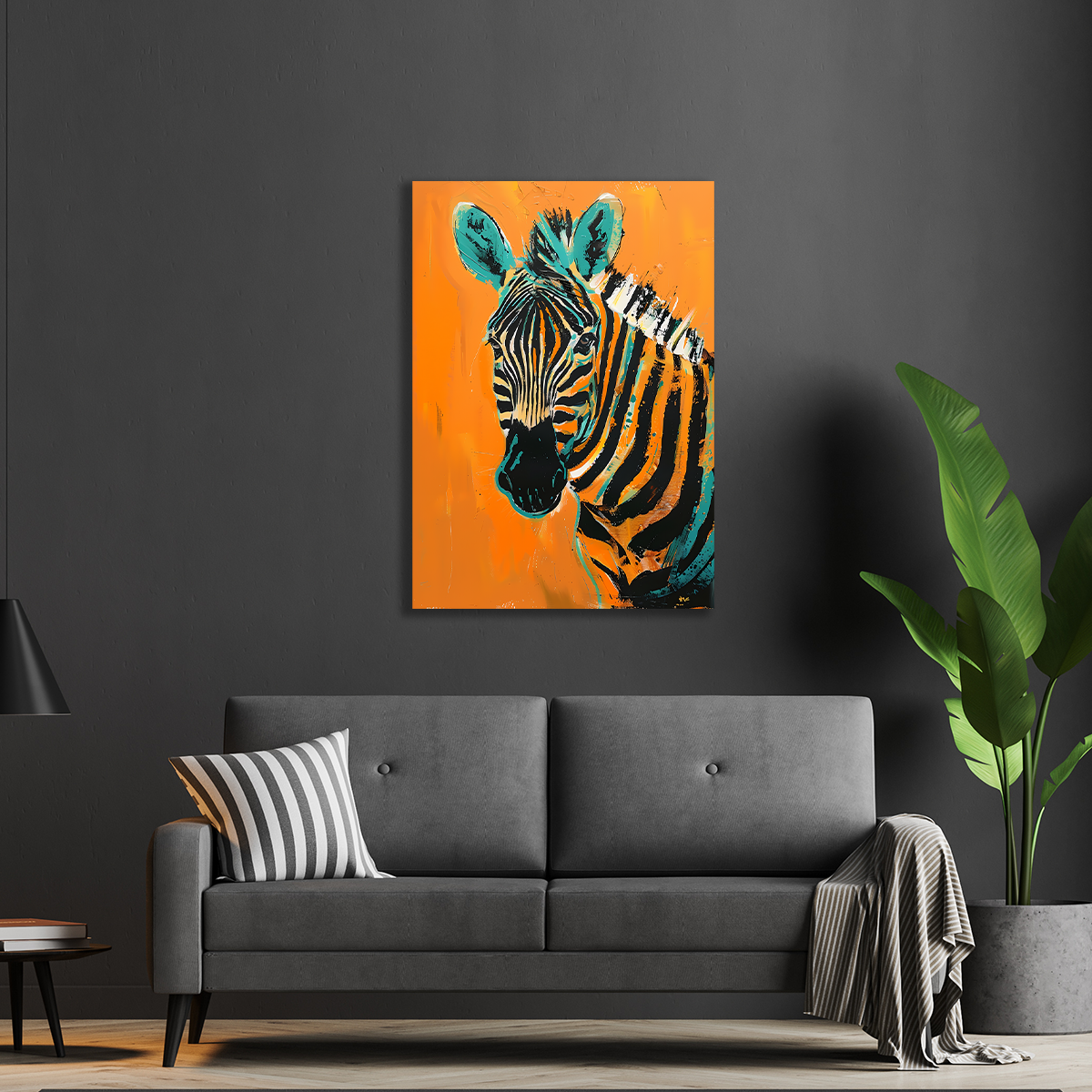 Zebra With Orange Background