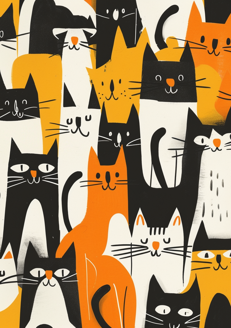 Happy And Playful Design of Various Cats