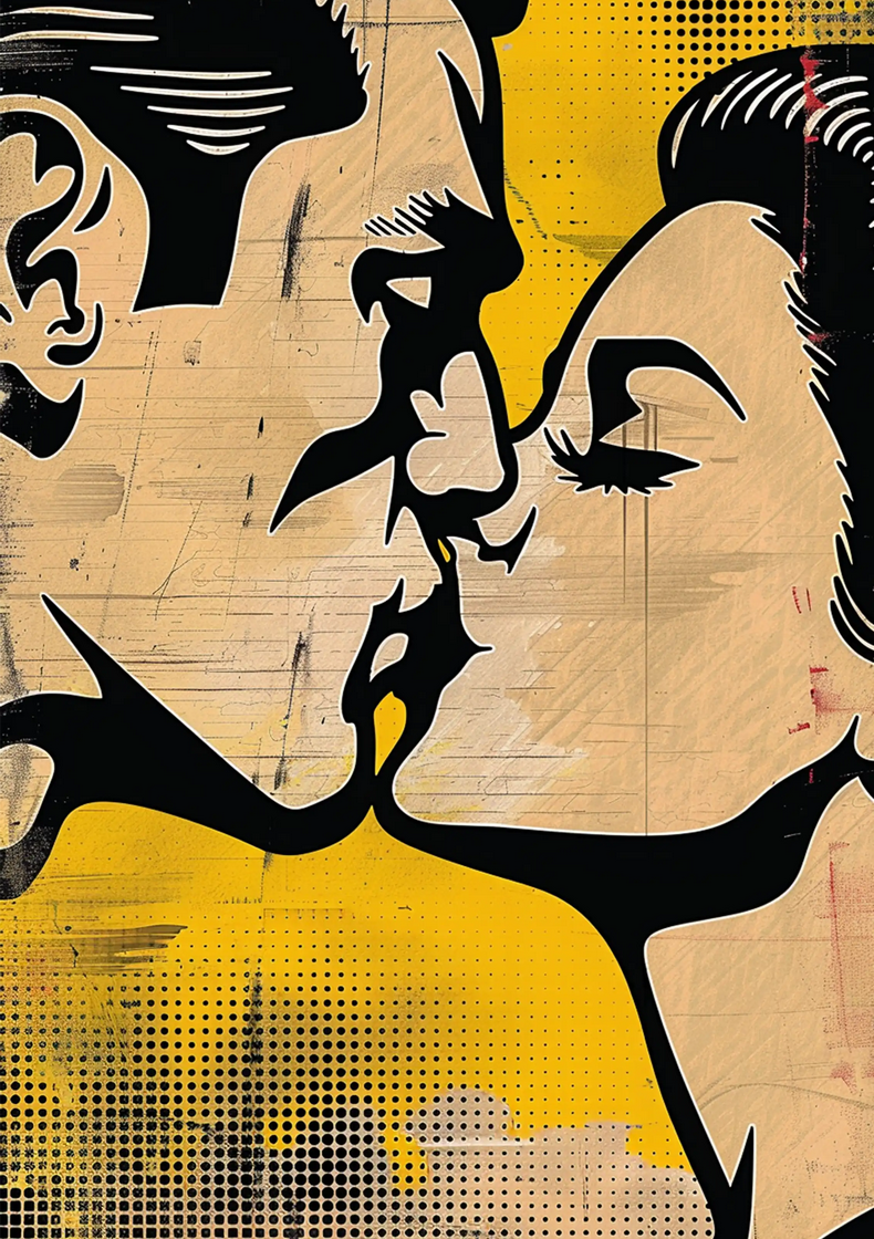 Pop Art-Style Woman & Man Kissing