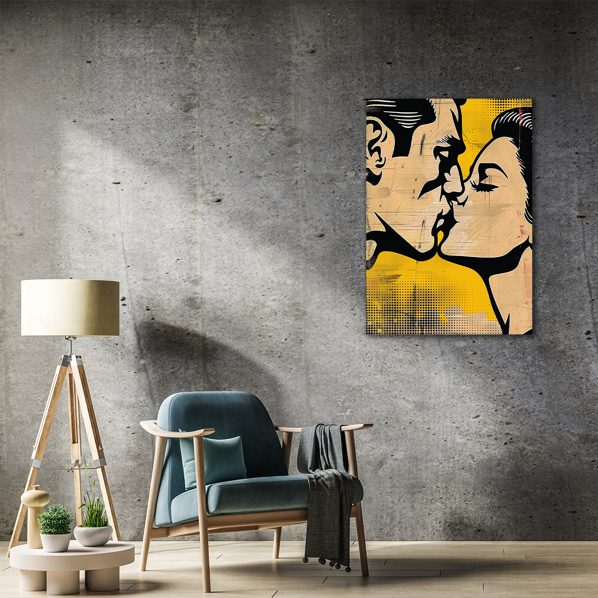 Pop Art-Style Woman & Man Kissing