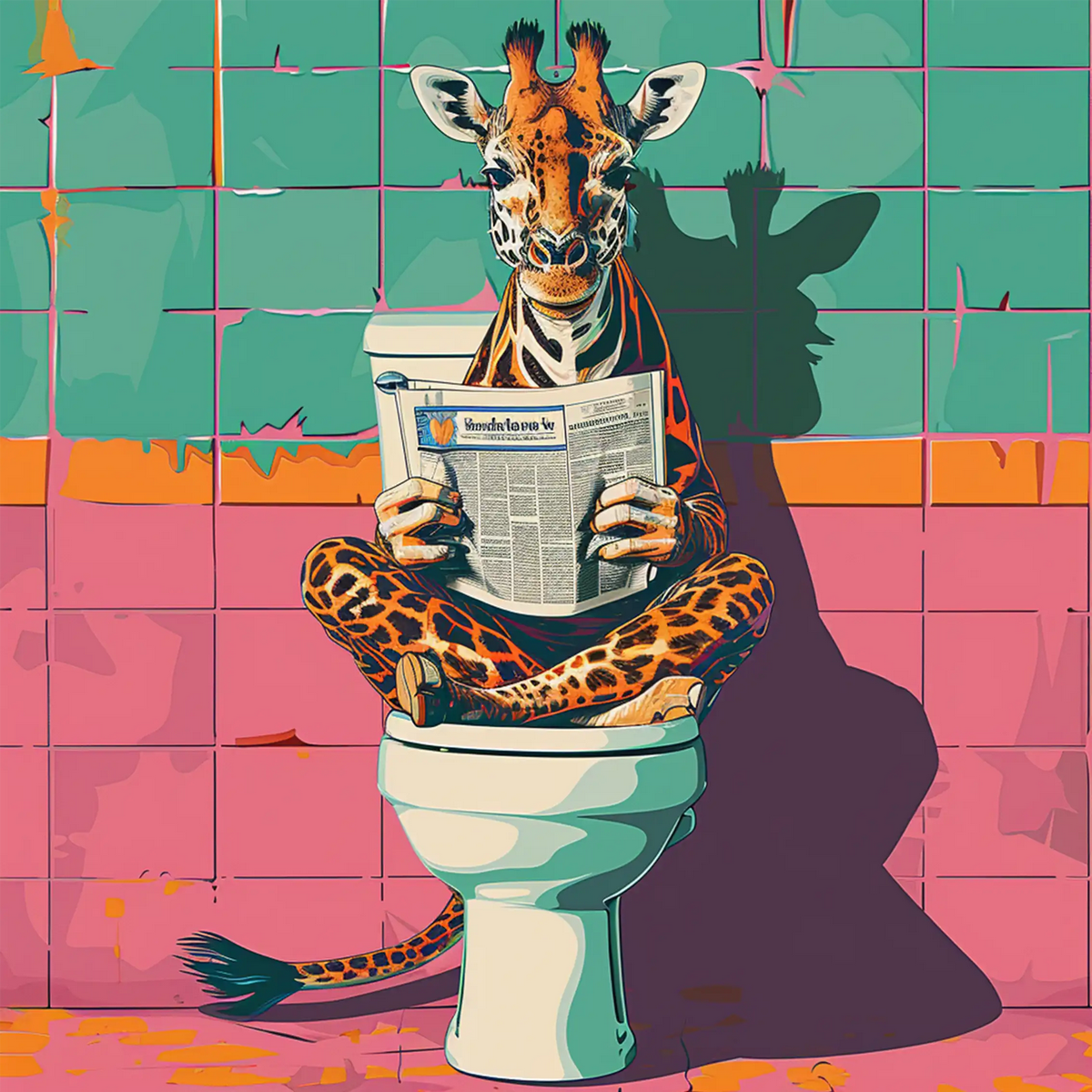 Giraffe Sitting on Toilet