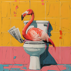 Flamingo Sitting on Toilet