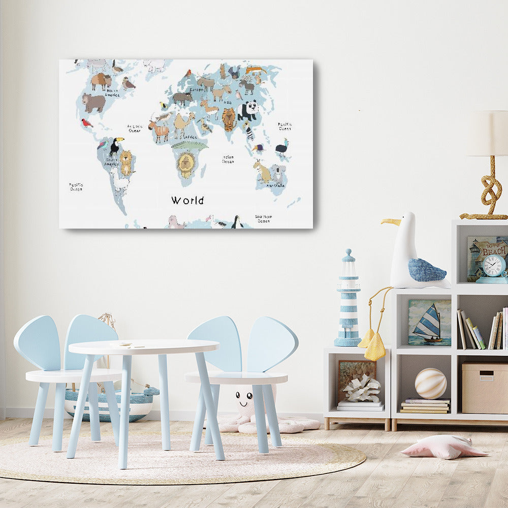 Illustrated Map of the World with Cute Animals