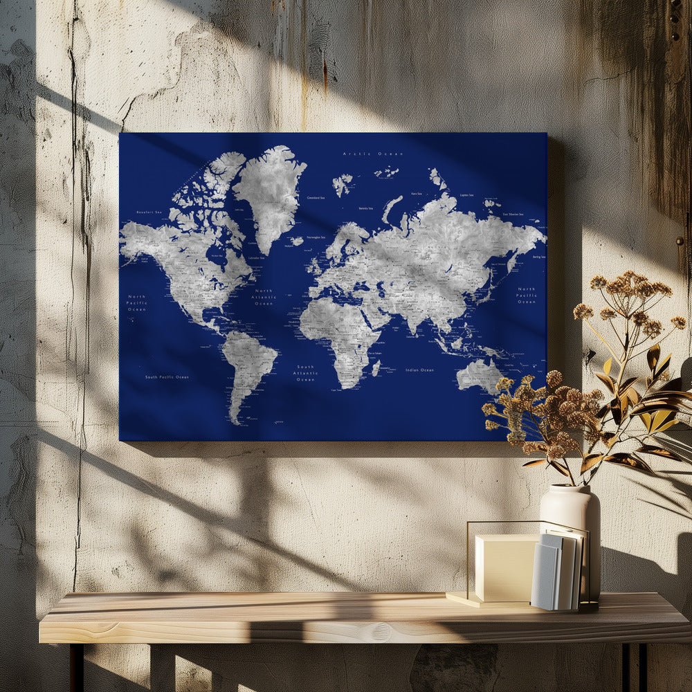 Watercolor world map with cities, Kawena by Rosana Laiz Blursbyai