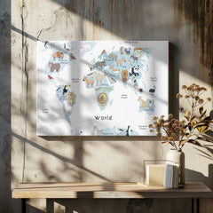 Illustrated Map of the World with Cute Animals