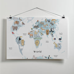 Illustrated Map of the World with Cute Animals