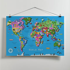 Illustrated World Map with Countries and Continents by Carla Daly