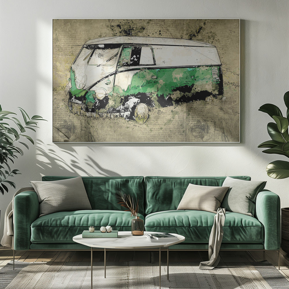 Volkswagen vw combi green by Lembayung senja studio [Vintage Poster]