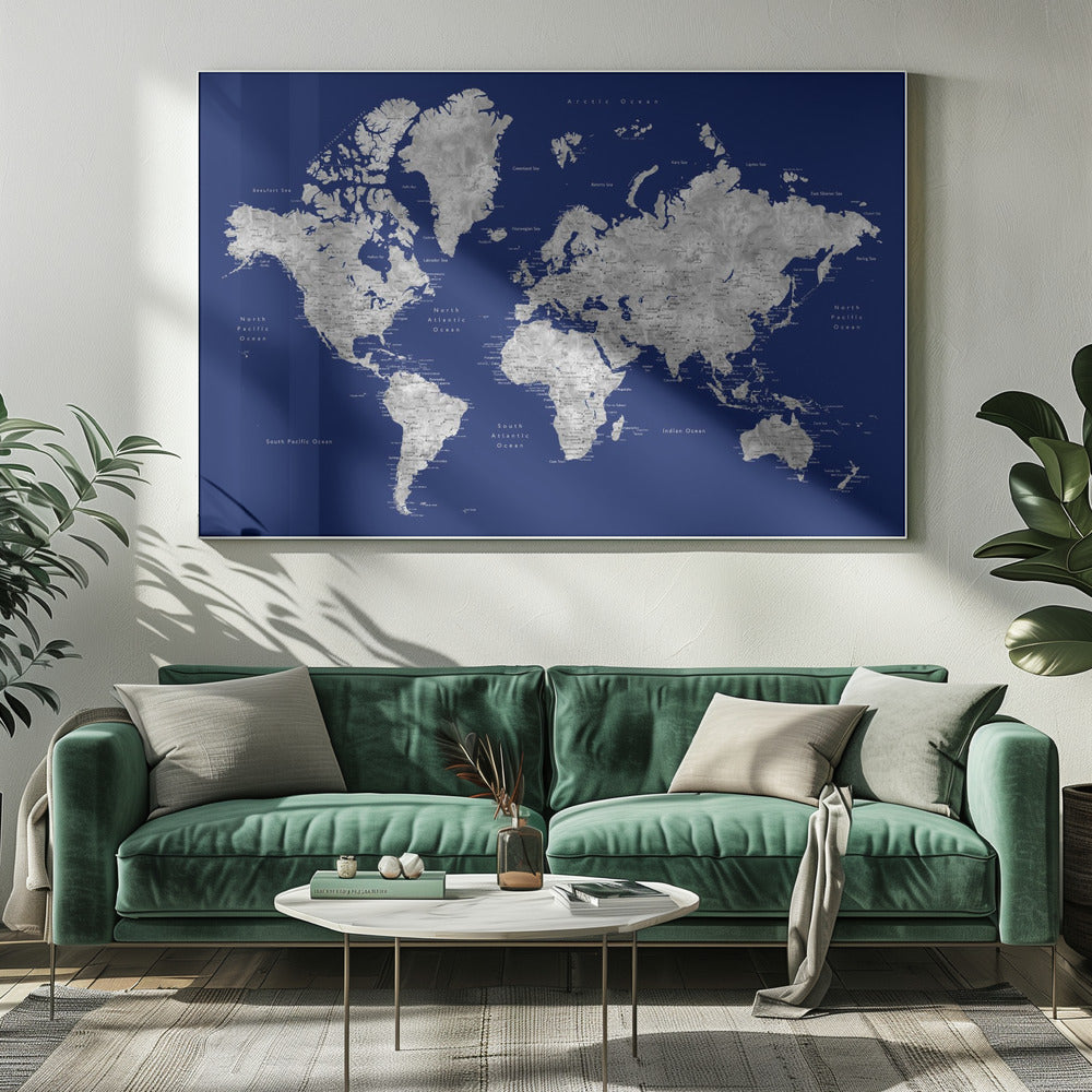 Watercolor world map with cities, Kawena by Rosana Laiz Blursbyai