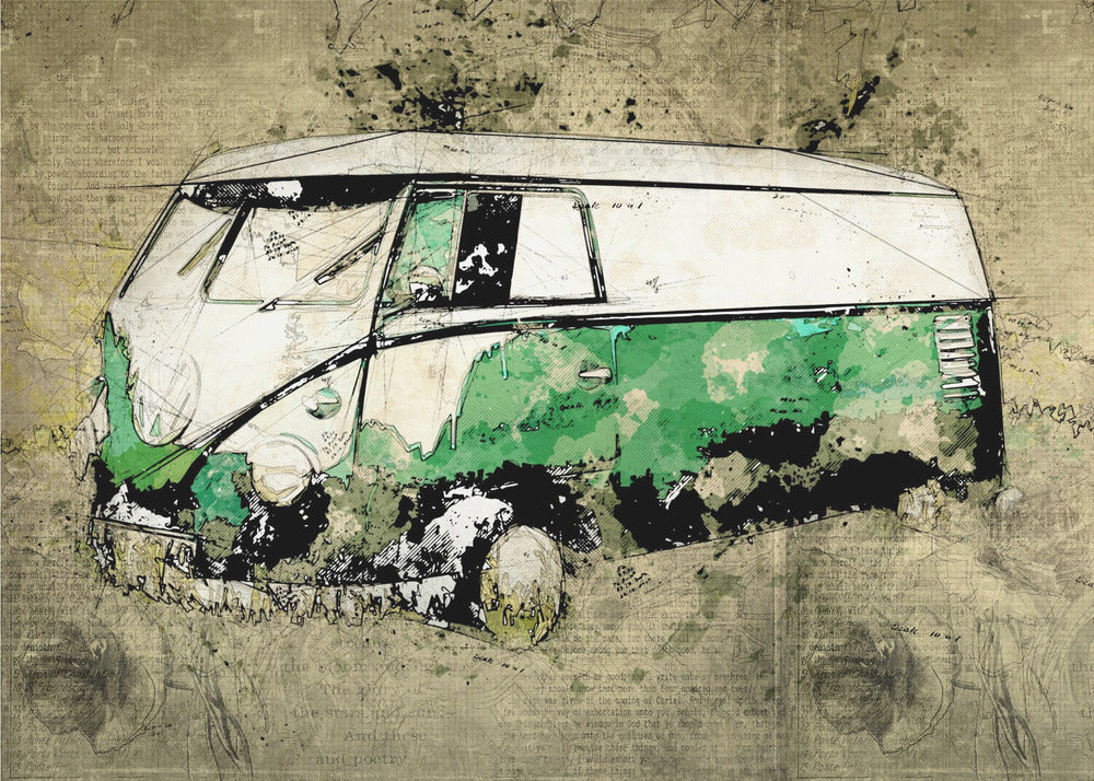 Volkswagen vw combi green by Lembayung senja studio [Vintage Poster]