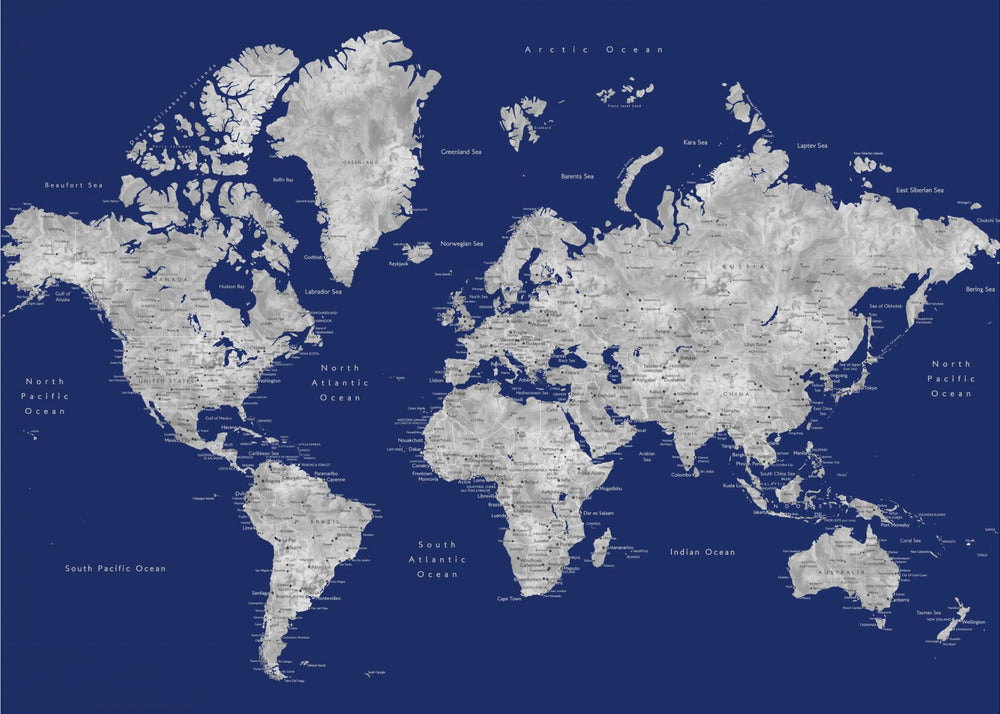 Watercolor world map with cities, Kawena by Rosana Laiz Blursbyai