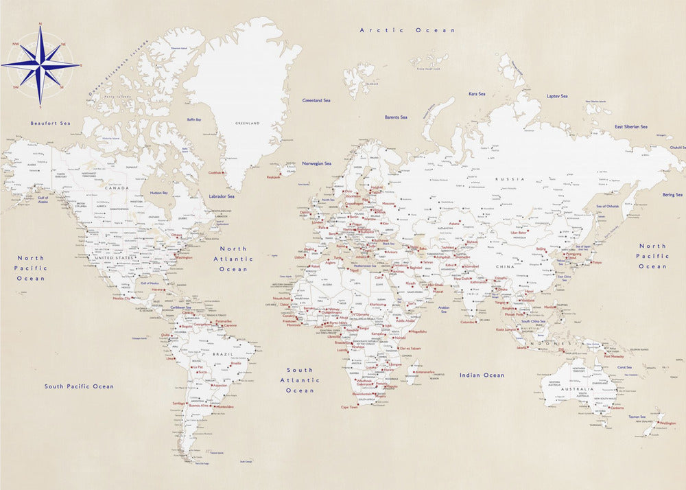 Rustic world map with cities, Deuce by Rosana Laiz Blursbyai