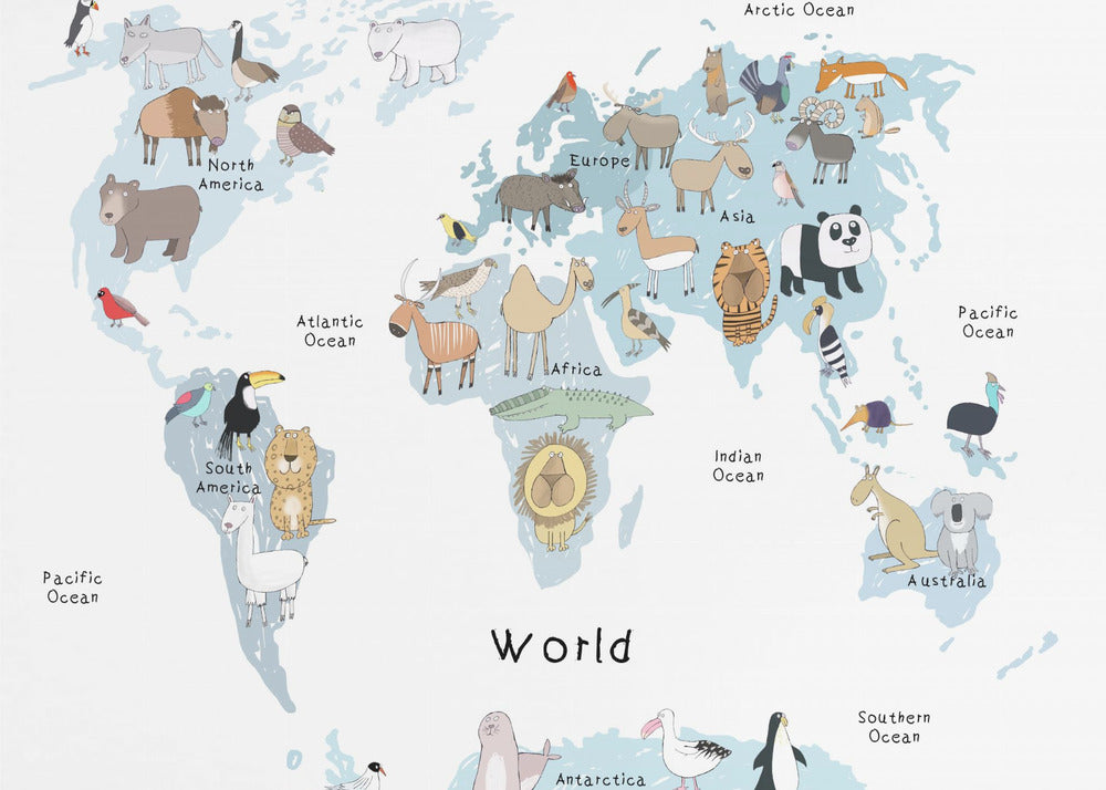 Illustrated Map of the World with Cute Animals