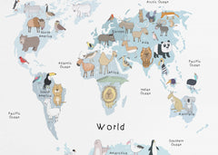 Illustrated Map of the World with Cute Animals