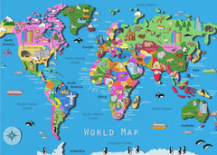 Illustrated World Map with Countries and Continents by Carla Daly