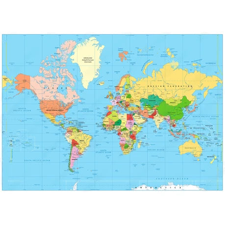 Wall Art Print- Highly Detailed Political World Map With Labeling