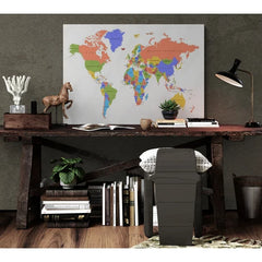 Wall Art Print- Color World Map With The Names Of Countries