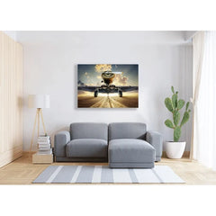 Wall Art Print - Historical aircraft on a runway at sunset