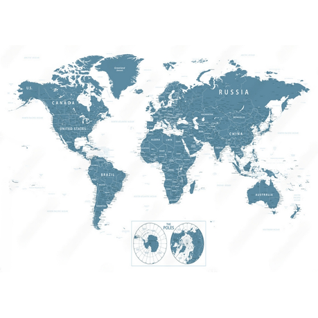 Wall Art Print - World Map Political and Poles Vector Illustration