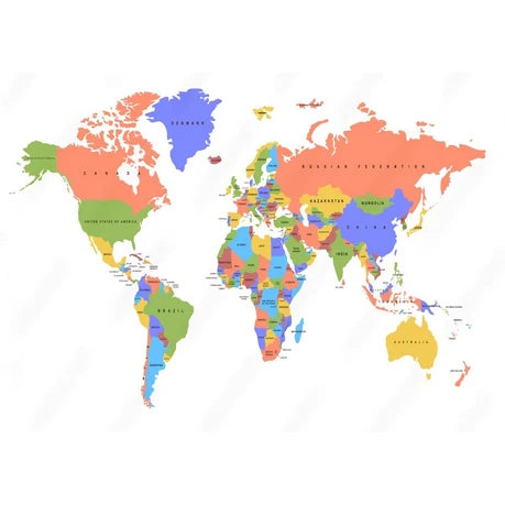 Wall Art Print- Color World Map With The Names Of Countries