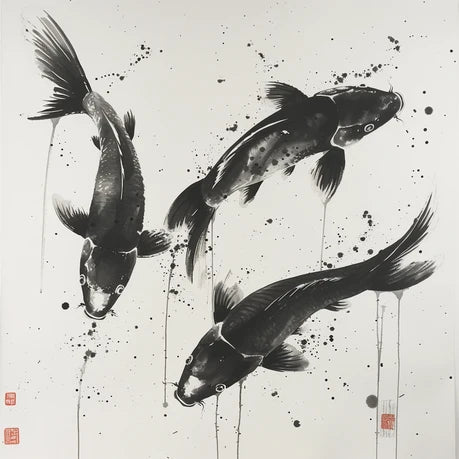 Wall Art Print - Black and white koi