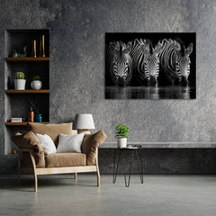 Wall Art Print - 3 Zebras Drinking Water at Night