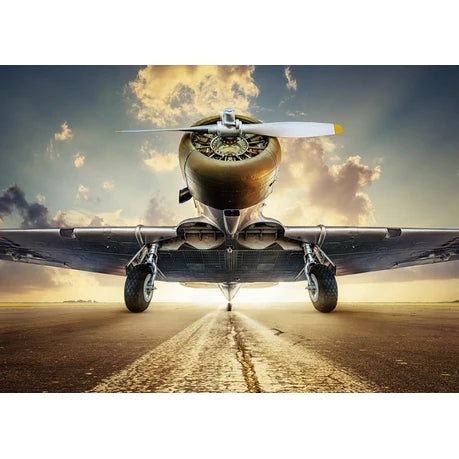 Wall Art Print - Historical aircraft on a runway at sunset
