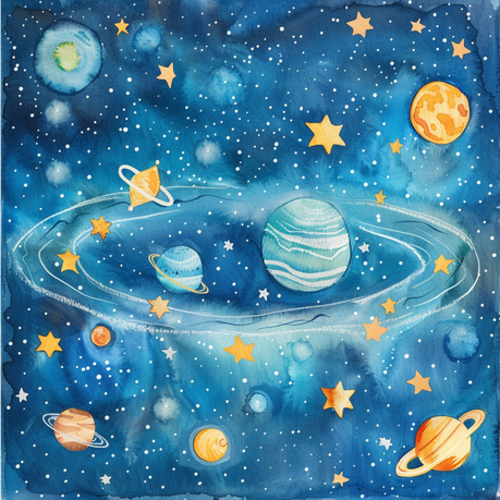 Wall Art Print - Kiddies Planets and stars