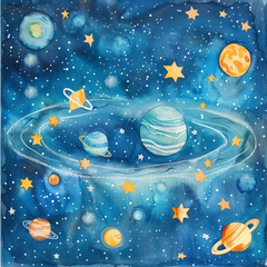 Wall Art Print - Kiddies Planets and stars