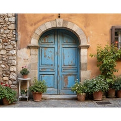 Wall Art Print - Old Rustic Blue Door in Quaint Italian Town