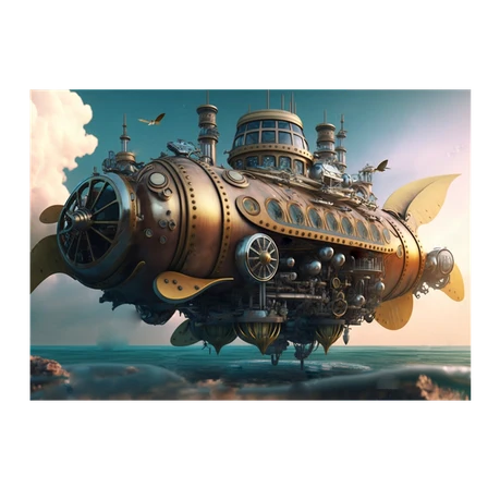 Wall Art Print - Steampunk Airship Above Waves