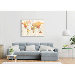 Wall Art Print - Vintage World Map Vector Detailed Illustration